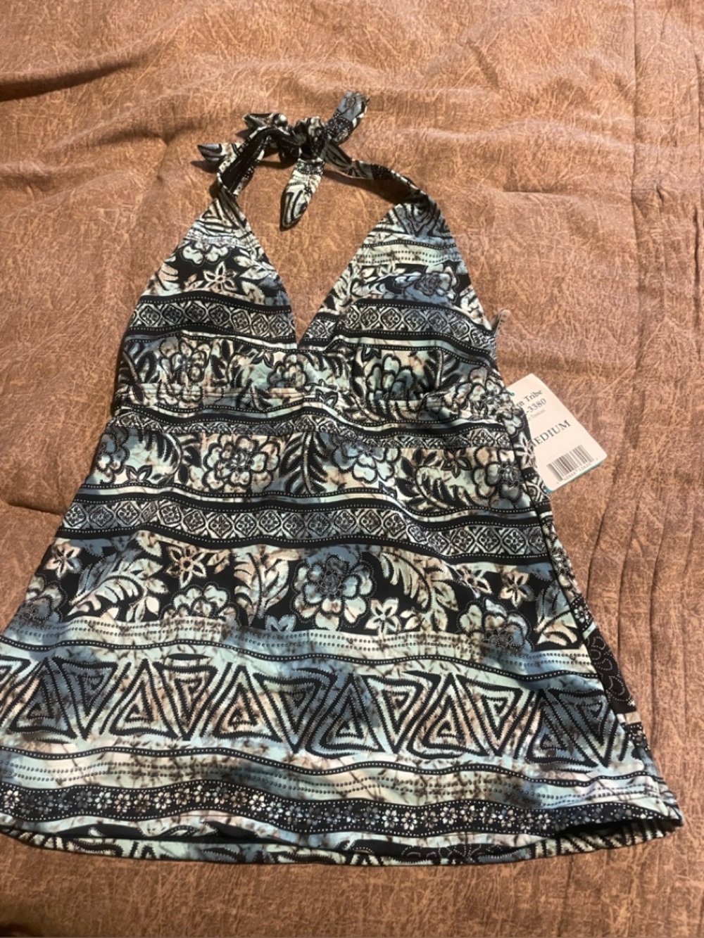 Heat brand Blue Floral Halter One-Piece Swim Top f
